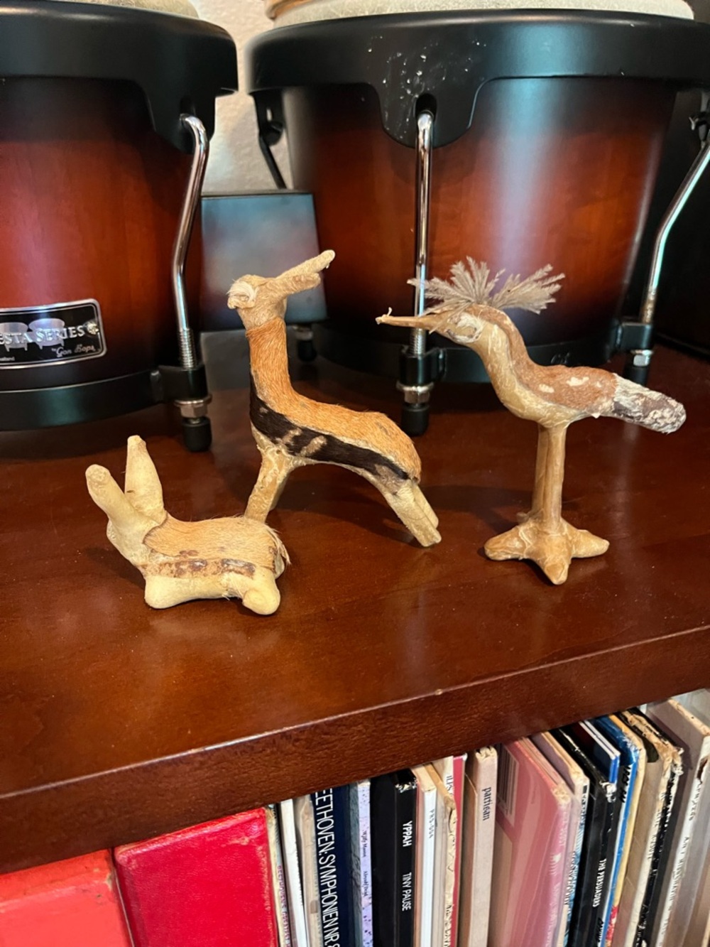 Vintage Handcrafted Natural Wood Animal Figurines - Set of 3 - Brown Tones